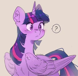 Size: 1064x1041 | Tagged: safe, artist:akiiichaos, twilight sparkle, alicorn, pony, g4, blushing, chest fluff, confused, cute, ear fluff, female, mare, question mark, solo, speech bubble, twiabetes, twilight sparkle (alicorn)