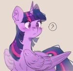 Size: 1064x1041 | Tagged: safe, artist:akiiichaos, twilight sparkle, alicorn, pony, blushing, chest fluff, confused, cute, ear fluff, female, mare, question mark, solo, speech bubble, twiabetes, twilight sparkle (alicorn)