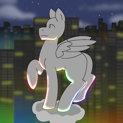 Size: 990x990 | Tagged: safe, oc, pegasus, pony, commission, photo, rainbow, solo, town, your character here