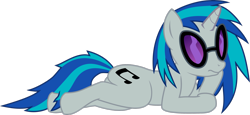 Size: 3609x1662 | Tagged: safe, artist:blackgryph0n, dj pon-3, vinyl scratch, pony, unicorn, female, high res, hooves, horn, lying down, mare, simple background, solo, tail, transparent background, two toned mane, two toned tail, vector
