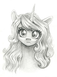 Size: 886x1200 | Tagged: safe, artist:maytee, izzy moonbow, pony, unicorn, g5, my little pony: a new generation, bust, grayscale, looking at you, monochrome, pencil drawing, portrait, solo, traditional art