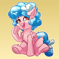 Size: 4000x4000 | Tagged: safe, artist:witchtaunter, cozy glow, pegasus, pony, g4, chest fluff, commission, commissioner:reversalmushroom, cozybetes, cute, ear fluff, female, frog (hoof), gradient background, open mouth, open smile, shoulder fluff, smiling, solo, underhoof
