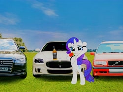 Size: 6512x4884 | Tagged: safe, artist:bluse, edit, editor:seborarity, rarity, pony, unicorn, g4, audi, audi a8, bipedal, car, female, flower, jack daniels, maserati, maserati quattroporte, mouth hold, rose, sexy, solo, volvo, volvo 850