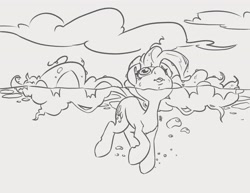 Size: 3300x2550 | Tagged: safe, artist:leadhooves, pinkie pie, earth pony, pony, g4, :o, female, grayscale, high res, lineart, looking up, mare, monochrome, ocean, open mouth, solo, swimming, underwater, water, wet, wet mane
