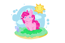 Size: 1280x854 | Tagged: safe, artist:stinkygooby, pinkie pie, earth pony, pony, :3, cheek fluff, chest fluff, cute, diapinkes, missing cutie mark, simple background, solo, sun, white background