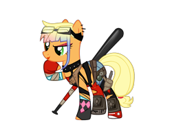 Size: 3636x2685 | Tagged: safe, artist:idkhesoff, derpibooru exclusive, applejack, earth pony, pony, g4, alternate hairstyle, bandage, baseball bat, belt, boots, choker, clothes, cosplay, costume, crossover, dc comics, dc future slate, eyeshadow, female, fingerless gloves, future slate, gloves, goggles, grenade, harley quinn, high res, knee pads, knife, lipstick, makeup, mare, ripped stockings, shoes, shorts, simple background, socks, solo, spiked choker, stockings, tank top, thigh highs, torn clothes, torn socks, transparent background