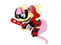 Size: 3636x2685 | Tagged: safe, artist:idkhesoff, derpibooru exclusive, fluttershy, pegasus, pony, g4, alternate hairstyle, baseball bat, boots, choker, clothes, cosplay, costume, crossover, dc comics, female, flying, harley quinn, high res, jacket, knee pads, lipstick, makeup, mare, mask, roller skates, shoes, shorts, simple background, socks, solo, spiked choker, the lego batman movie, transparent background
