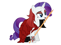 Size: 3636x2685 | Tagged: safe, artist:idkhesoff, derpibooru exclusive, rarity, pony, unicorn, g4, alternate hairstyle, boots, clothes, cosplay, costume, crossover, dc comics, dress, eyeshadow, female, harley quinn, high res, javelin, lipstick, makeup, mare, shoes, simple background, solo, suicide squad, tattoo, the suicide squad, transparent background