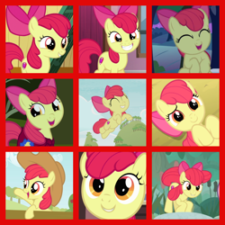 Size: 800x800 | Tagged: safe, artist:twilyisbestpone, edit, edited screencap, screencap, apple bloom, earth pony, pony, going to seed, growing up is hard to do, on your marks, one bad apple, season 1, season 2, season 3, season 6, season 9, stare master, the fault in our cutie marks, the last roundup, spoiler:s09, adorabloom, collage, compilation, cute, female, filly, foal, older, older apple bloom