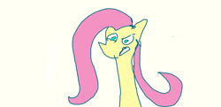 Size: 920x444 | Tagged: safe, artist:nitlynjane, fluttershy, pegasus, pony, g4, 1000 hours in ms paint, confused, deviantart muro, fluttershy is not amused, long neck, simple background, unamused