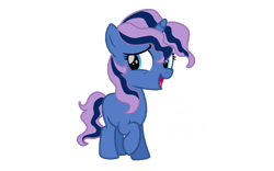 Size: 4000x2500 | Tagged: safe, artist:nitlynjane, oc, oc only, oc:lur lovht, pony, unicorn, curly mane, female, female oc, filly, foal, full body, heterochromia, high res, horn, lidded eyes, open mouth, open smile, raised hoof, show accurate, simple background, small horn, smiling, standing, transparent background, unicorn oc, worried smile