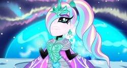 Size: 1024x554 | Tagged: safe, artist:owocrystalcatowo, oc, oc:crystal heart, equestria girls, g4, magic, offspring, parent:princess cadance, parent:shining armor, parents:shiningcadance, solo