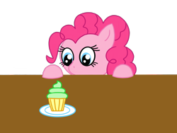 Size: 3264x2448 | Tagged: safe, artist:candycicada, pinkie pie, earth pony, pony, g4, blue eyes, cupcake, female, food, high res, looking at something, looking down, pink hair, simple background, solo, transparent background