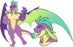 Size: 1600x1045 | Tagged: safe, artist:renhorse, spike, dragon, g4, alternate design, oh no he's hot, older, simple background, solo, transparent background, winged spike, wings
