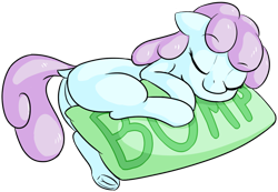 Size: 1086x752 | Tagged: safe, anonymous artist, earth pony, pony, bump, butt, dock, female, filly, foal, frog (hoof), pillow, plot, simple background, sleeping, solo, style emulation, tail, transparent background, underhoof