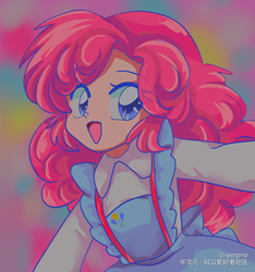 Size: 1500x1600 | Tagged: dead source, safe, artist:emono, pinkie pie, human, g4, 80s, anime, clothes, cute, diapinkes, dress, female, humanized, smiling, solo