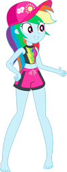 Size: 1280x3276 | Tagged: safe, artist:marcorulezzz, rainbow dash, equestria girls, g4, barefoot, belly button, cap, clothes, feet, hat, simple background, sleeveless, swimsuit, transparent background, vector