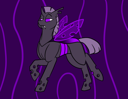 Size: 1000x773 | Tagged: safe, artist:foxenawolf, oc, changeling, fanfic:conversations in a canterlot café, fangs, horn, purple changeling, solo, wings