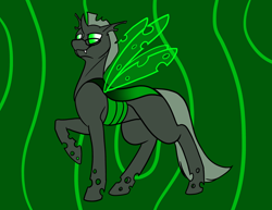 Size: 1000x773 | Tagged: safe, artist:foxenawolf, oc, oc only, changeling, fanfic:conversations in a canterlot café, glasses, green changeling, horn, solo, wings