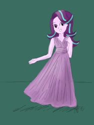 Size: 1500x2000 | Tagged: safe, artist:fude-chan-art, starlight glimmer, equestria girls, g4, clothes, dress, green background, simple background, solo