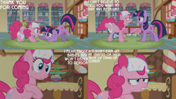 Size: 1280x720 | Tagged: dead source, safe, edit, edited screencap, editor:quoterific, screencap, pinkie pie, twilight sparkle, earth pony, pony, unicorn, baby cakes, g4, my little pony: friendship is magic, season 2, diaper, duo, female, floppy ears, mare, multiple diapers, sugarcube corner, unicorn twilight