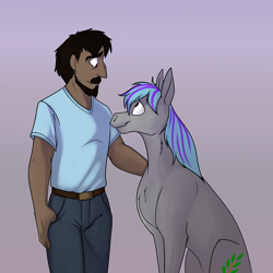 Size: 1000x1000 | Tagged: safe, artist:foxenawolf, oc, oc:caleb awad, oc:willow branch, earth pony, human, pony, fanfic:beginning anew, duo, female, hair, male, mare