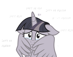 Size: 3000x2315 | Tagged: safe, artist:aeonkrow, artist:wardex101, edit, twilight sparkle, alicorn, pony, g4, interseason shorts, starlight the hypnotist, anxiety, crying, discorded, discorded twilight, female, floppy ears, high res, hug, sad, scared, simple background, solo, teary eyes, text, transparent background, twilight sparkle (alicorn), twilight tragedy, unhappy, vector, winghug, wings