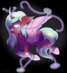Size: 1170x1280 | Tagged: safe, artist:brybrychan, oc, oc only, alicorn, pony, alicorn oc, crying, female, horn, mare, possession, solo, tentacles, wings