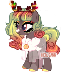 Size: 1280x1363 | Tagged: safe, artist:herusann, oc, oc only, pony, antlers, base used, clothes, eyelashes, female, hoof polish, makeup, mare, simple background, smiling, solo, transparent background