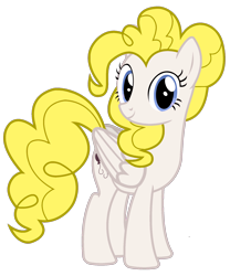 Size: 1600x1920 | Tagged: safe, artist:foxyfell1337, surprise, pegasus, pony, g1, g4, adoraprise, base used, blue eyes, cute, female, folded wings, full body, g1 to g4, generation leap, hooves, mare, show accurate, simple background, smiling, solo, standing, tail, transparent background, wings, yellow mane, yellow tail
