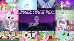 Size: 1280x720 | Tagged: safe, edit, edited screencap, editor:quoterific, screencap, amethyst star, apple bloom, berry punch, berryshine, blues, bon bon, caesar, carrot top, coco crusoe, coloratura, count caesar, daisy, flower wishes, fluttershy, golden harvest, linky, lucky clover, lyra heartstrings, minuette, noteworthy, rarity, scootaloo, sea swirl, seafoam, shoeshine, sparkler, sweetie belle, sweetie drops, earth pony, pegasus, pony, unicorn, bloom & gloom, flight to the finish, g4, growing up is hard to do, hearts and hooves day (episode), on your marks, season 1, season 2, season 3, season 4, season 5, season 6, season 8, season 9, sleepless in ponyville, stare master, surf and/or turf, the fault in our cutie marks, the mane attraction, the show stoppers, ^^, apple bloom's bow, being big is all it takes, bipedal, bow, carousel boutique, cloud, clubhouse, crusaders clubhouse, cute, cutie mark crusaders, diasweetes, eyes closed, female, filly, foal, friendship express, hair bow, hat, magic, male, mare, microphone, moon, night, nose in the air, older, older sweetie belle, open mouth, open smile, singing, sky, smiling, stallion, telekinesis, the perfect stallion, top hat, train, uvula, volumetric mouth