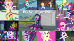 Size: 1280x721 | Tagged: safe, edit, edited screencap, editor:quoterific, screencap, applejack, captain planet, fluttershy, maud pie, pinkie pie, rainbow dash, rarity, sci-twi, scott green, scribble dee, spike, spike the regular dog, sunset shimmer, twilight sparkle, bird, dog, human, a photo booth story, accountibilibuddies, constructive criticism, epic fails (equestria girls), eqg summertime shorts, equestria girls, equestria girls series, g4, game stream, leaping off the page, my little pony equestria girls, my little pony equestria girls: friendship games, my little pony equestria girls: legend of everfree, spring breakdown, spoiler:eqg series (season 2), angry, animation error, bare shoulders, boots, bracelet, camp everfree outfits, canterlot high, close-up, clothes, collage, controller, cruise outfit, cutie mark on clothes, eyes closed, fall formal outfits, female, fingerless gloves, gamer sunset, gamershy, geode of fauna, geode of sugar bombs, geode of super strength, glasses, gloves, hairpin, hammer, headphones, humane five, humane seven, humane six, jackabuse, jewelry, magical geodes, male, meme, music festival outfit, necklace, night, nose in the air, open mouth, ponytail, psycho gamer sunset, school bus, screaming, shoes, sleeveless, spike the dog, sunset's apartment, tank top, twiscream