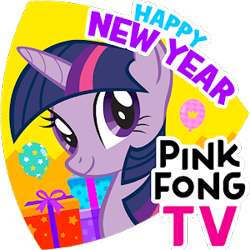 Size: 300x300 | Tagged: safe, twilight sparkle, alicorn, pony, g4, happy new year, holiday, horn, multicolored hair, new year, pink hair, pinkfong, pinkfong tv, present, purple eyes, purple hair, solo, twilight sparkle (alicorn)