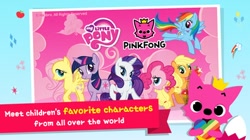 Size: 356x200 | Tagged: safe, applejack, fluttershy, pinkie pie, rainbow dash, rarity, twilight sparkle, earth pony, fox, pegasus, pony, unicorn, g4, applejack's hat, blue eyes, blue wings, cowboy hat, crown, hat, horn, jewelry, mane six, my little pony logo, picture for breezies, pinkfong, rainbow, regalia, target demographic, unicorn twilight, wings