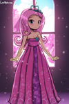 Size: 750x1125 | Tagged: safe, artist:lumineko, fluttershy, costume conundrum, equestria girls, equestria girls series, spoiler:eqg series (season 2), alternate universe, bare shoulders, breasts, cleavage, clothes, costume conundrum: rarity, cute, dress, female, gown, looking at you, princess fluttershy, shyabetes, sleeveless, smiling, smiling at you, solo, strapless