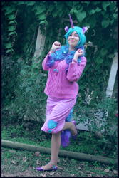 Size: 3456x5184 | Tagged: safe, artist:krazykari, izzy moonbow, human, g5, my little pony: a new generation, absurd file size, clothes, cosplay, costume, horn, irl, irl human, photo, skirt, solo, sweater