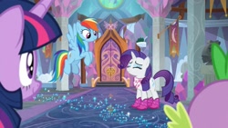 Size: 1920x1080 | Tagged: safe, screencap, rainbow dash, rarity, spike, twilight sparkle, g4, the end in friend, boots, glitter boots, shoes