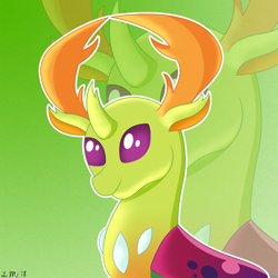 Size: 1500x1500 | Tagged: safe, artist:infinitewarlock, thorax, changedling, changeling, g4, bust, cute, gradient background, green background, horn, king thorax, portrait, thorabetes, zoom layer