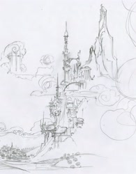 Size: 2160x2774 | Tagged: safe, canterlot, concept art, high res, monochrome, my little pony adventures, pencil drawing, show bible, sketch, traditional art