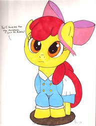 Size: 984x1280 | Tagged: safe, artist:squishyluna, apple bloom, earth pony, pony, g4, bioshock, clothes, dress, female, filly, foal, solo, traditional art