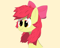 Size: 1314x1052 | Tagged: source needed, useless source url, safe, artist:_rynn, apple bloom, earth pony, pony, g4, apple bloom's bow, bow, bust, eyelashes, eyes open, female, filly, foal, hair bow, portrait, shadows, simple background, smiling, solo