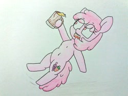 Size: 1024x767 | Tagged: safe, artist:cherro, berry punch, berryshine, earth pony, pony, g4, alcohol, beer, falling, solo, traditional art