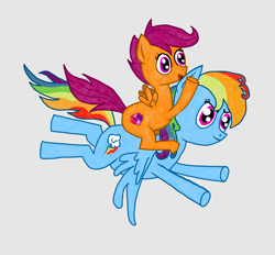 Size: 2750x2550 | Tagged: safe, artist:nate5700, rainbow dash, scootaloo, pegasus, pony, g4, duo, flying, high res, ponies riding ponies, riding, scootaloo riding rainbow dash, simple background, spread wings, wings