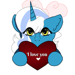 Size: 1280x1280 | Tagged: safe, oc, oc:fleurbelle, alicorn, pony, adorabelle, alicorn oc, bow, cute, female, hair bow, heart, hearts and hooves day, holding, horn, mare, ocbetes, simple background, transparent background, wingding eyes, wings, yellow eyes