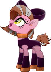Size: 5233x7385 | Tagged: safe, artist:php178, derpibooru exclusive, oc, oc only, oc:trick question, earth pony, pony, my little pony: the movie, .svg available, :d, bodysuit, bow, choker, clothes, colored pupils, ear piercing, earring, earth pony oc, eyeshadow, female, freckles, gift art, hair bow, highlights, jewelry, liver spots, looking up, makeup, mare, movie accurate, open mouth, open smile, orange (color), piercing, purple, shading, shoes, simple background, smiling, socks, solo, straight hair, straight mane, svg, tail, transparent background, two toned mane, two toned tail, vector, yellow eyes