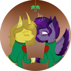 Size: 600x600 | Tagged: safe, artist:thecommandermiky, oc, pegasus, pony, unicorn, heart, love, mistletoe