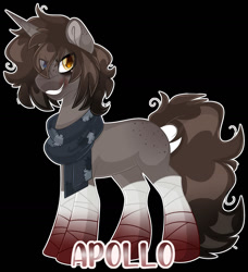 Size: 1280x1405 | Tagged: safe, artist:thehaywaiianhorse, oc, oc:apollo, pony, unicorn, black background, heterochromia, male, simple background, solo, stallion