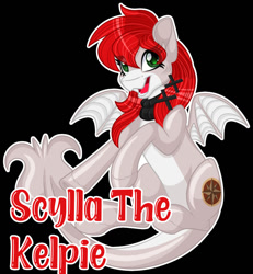 Size: 1280x1383 | Tagged: safe, artist:thehaywaiianhorse, oc, oc only, oc:scylla, kelpie, black background, female, simple background, solo