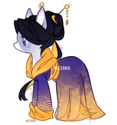 Size: 746x796 | Tagged: safe, artist:miioko, oc, oc only, earth pony, pony, clothes, earth pony oc, female, hairpin, kimono (clothing), mare, simple background, solo, transparent background