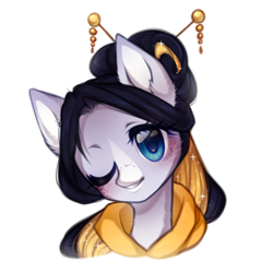 Size: 868x908 | Tagged: safe, artist:miioko, oc, oc only, earth pony, pony, clothes, earth pony oc, eyelashes, hairpin, kimono (clothing), one eye closed, simple background, solo, transparent background, wink